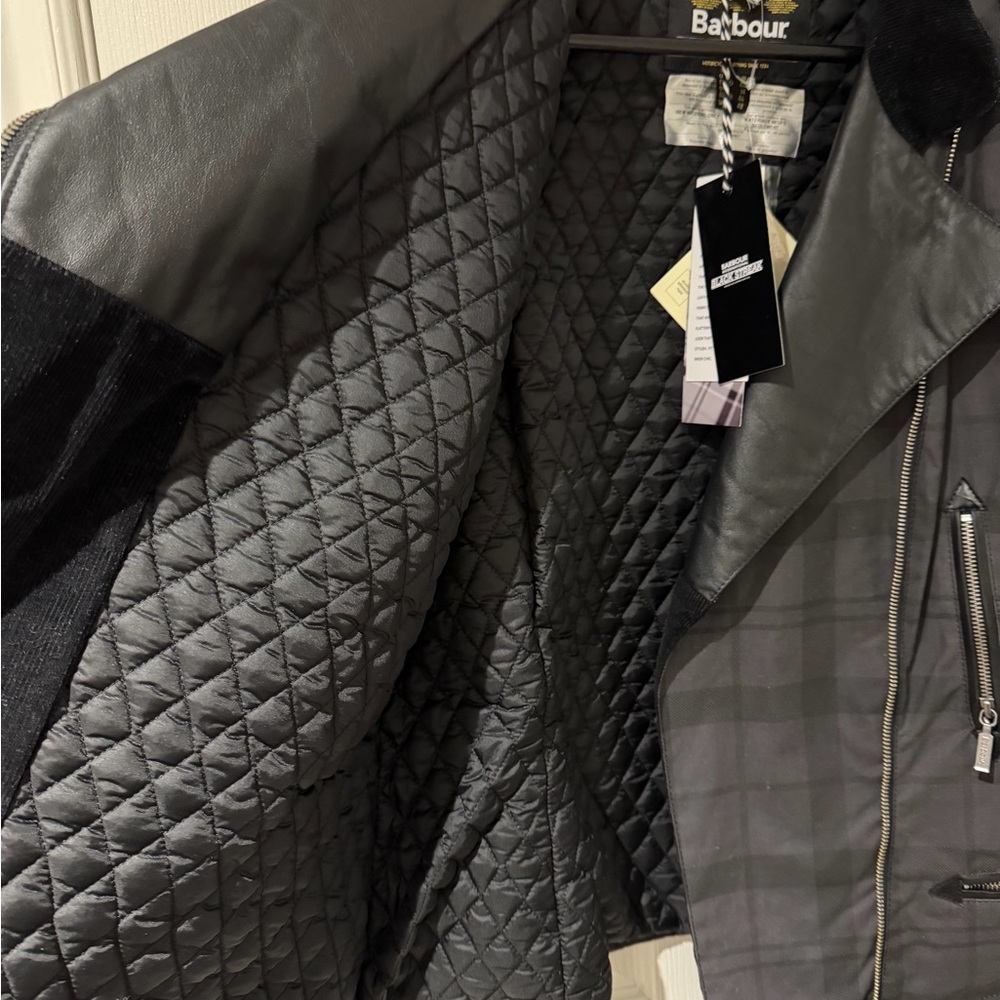 Barbour Black/Grey Plaid Asymmetric Moto Jacket NEW - Picture 2 of 10